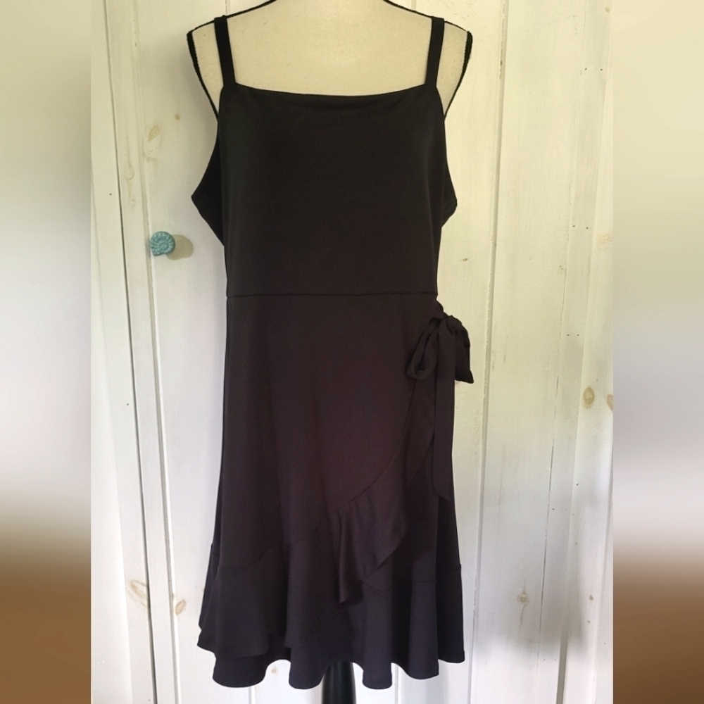 SO Junior Plus Faux Wrap Ruffle Sleeveless Dress